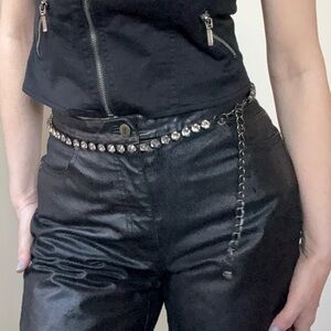 Rhinestone Gunmetal Silver Metal Chain Belt Women’s Goth Y2K Belly Chain